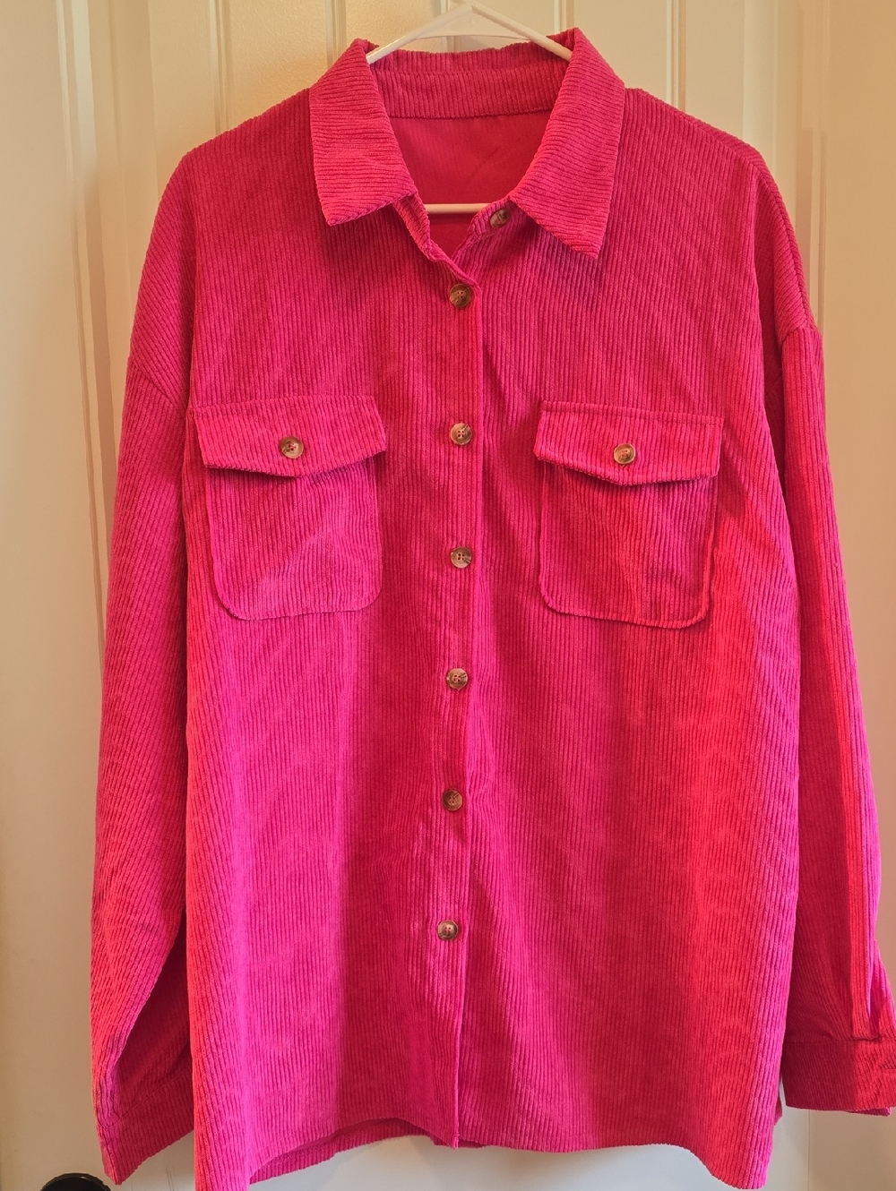 SHEIN Hot Pink Corduroy Shirt Jacket